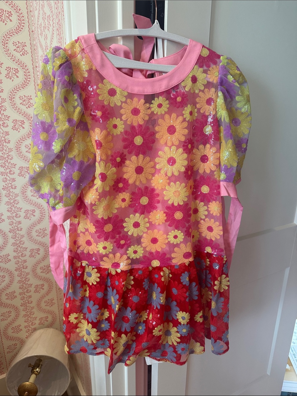 Queen of sparkles Pink Floral Sequin Party Dress